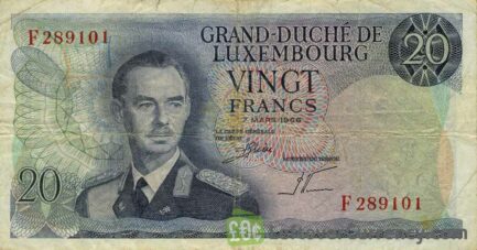 20 Luxembourg Francs banknote 1966