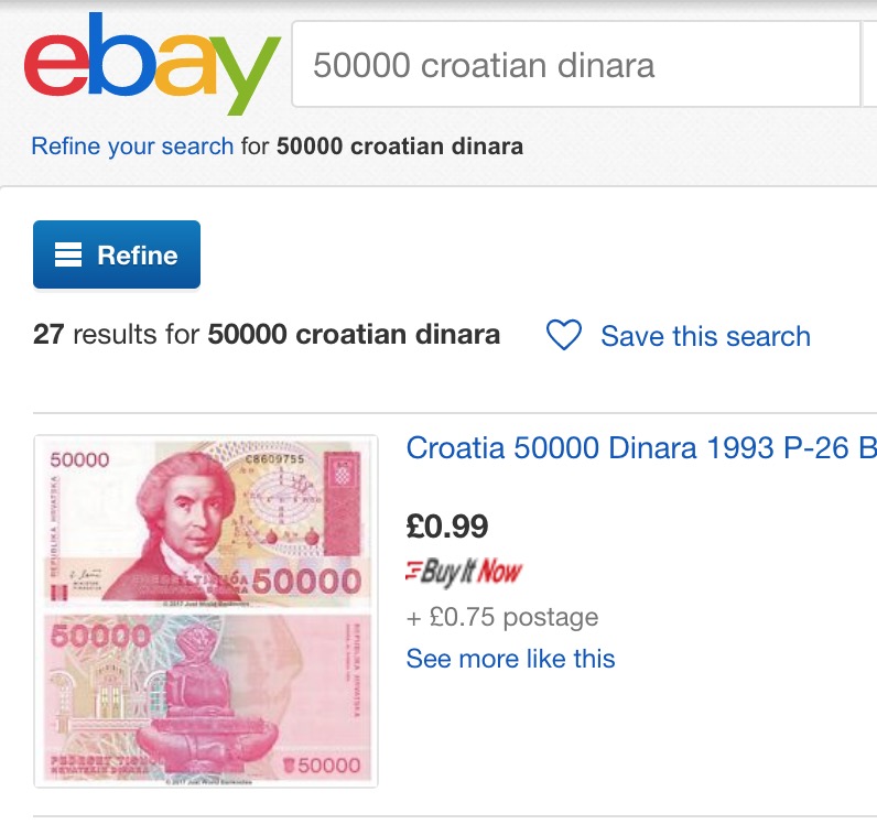 50000 Croatian dinara collector value