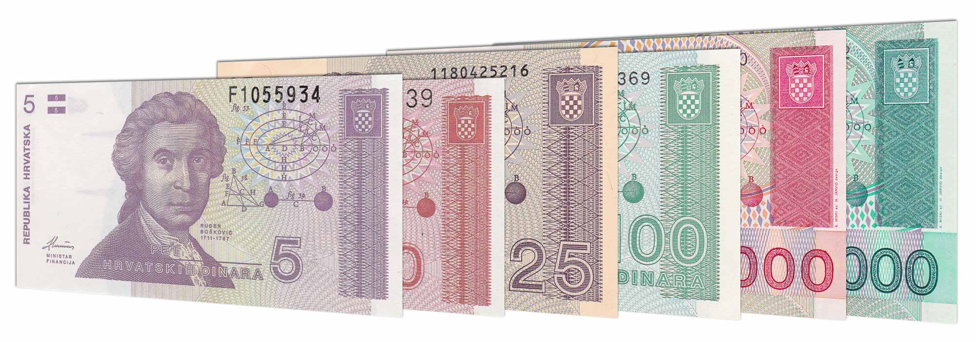 Obsolete Croatian Dinara banknotes