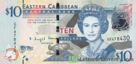 10 Eastern Caribbean dollars banknote (holographic security thread)