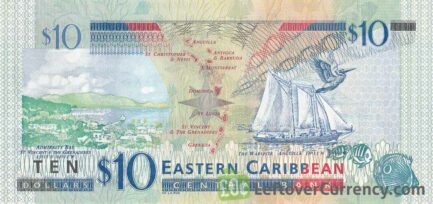 10 Eastern Caribbean dollars banknote (holographic security thread)