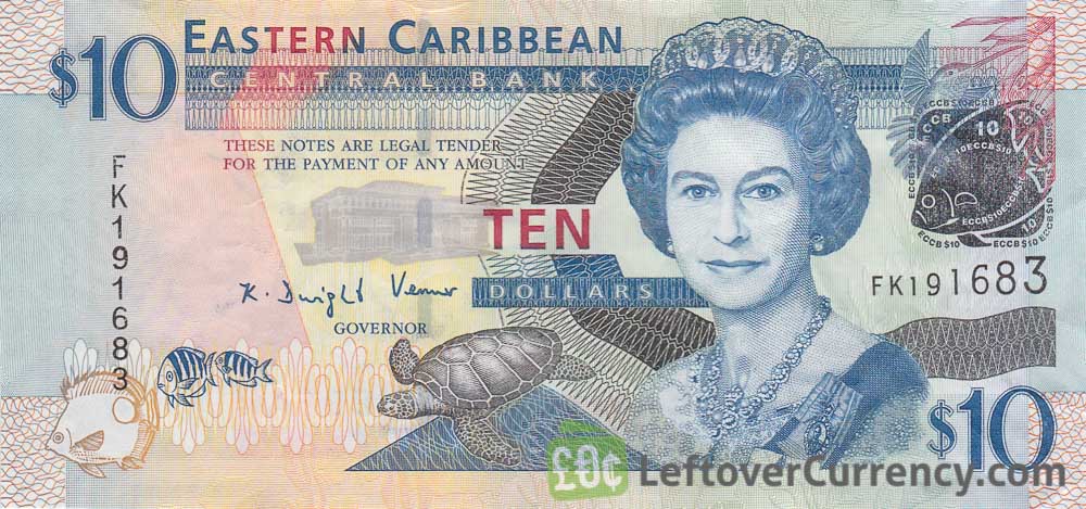 10 Eastern Caribbean dollars banknote (improved security features)