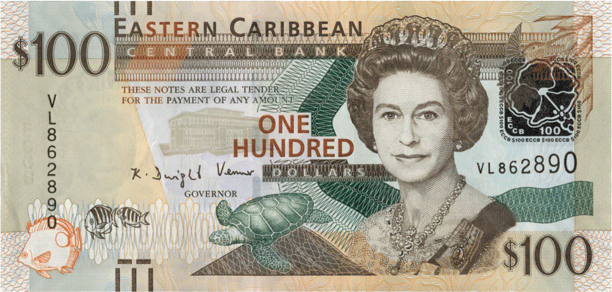 100 Eastern Caribbean dollars banknote (improved security features)