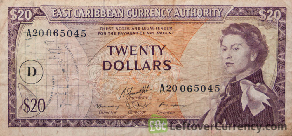 20 East Caribbean dollars banknote (1965 issue) obverse