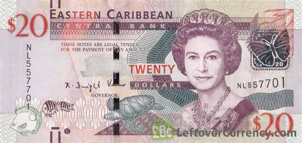 20 Eastern Caribbean dollars banknote (holographic security thread)