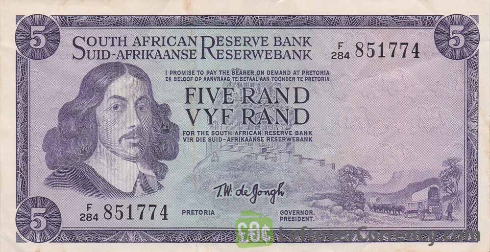 5 South African Rand banknote (van Riebeeck framed)