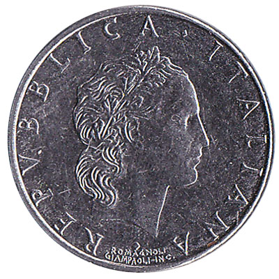 50 Italian Lire coin (Vulcan small type)