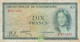 10 Luxembourg Francs banknote (Grand Duchess Charlotte) obverse accepted for exchange
