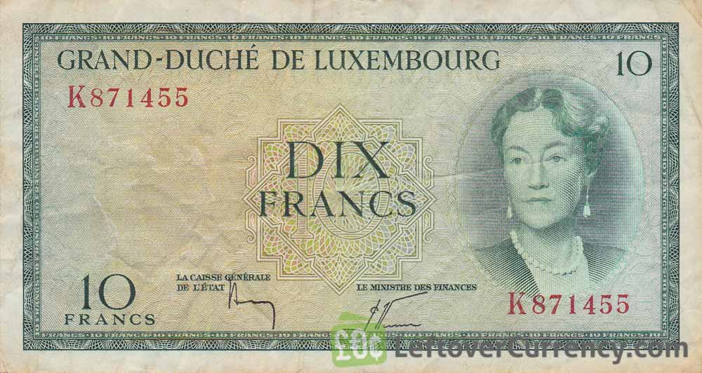 10 Luxembourg Francs banknote (Grand Duchess Charlotte) obverse accepted for exchange