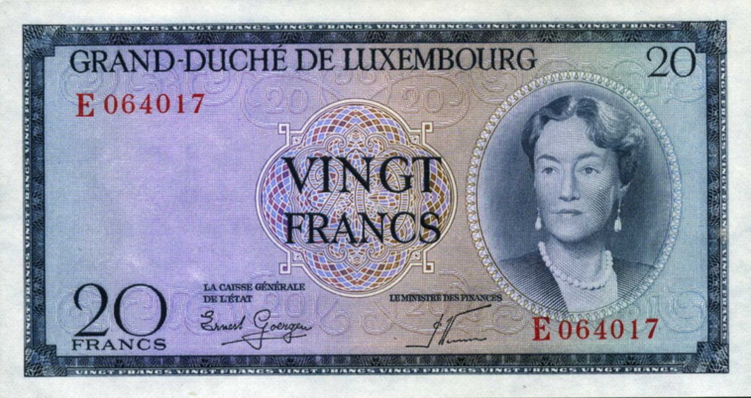 20 Luxembourg Francs banknote (Grand Duchess Charlotte)