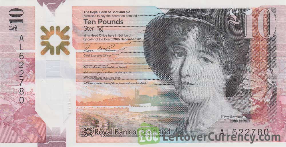 Royal Bank of Scotland 10 Pounds banknote (2016 series) obverse accepted for exchange