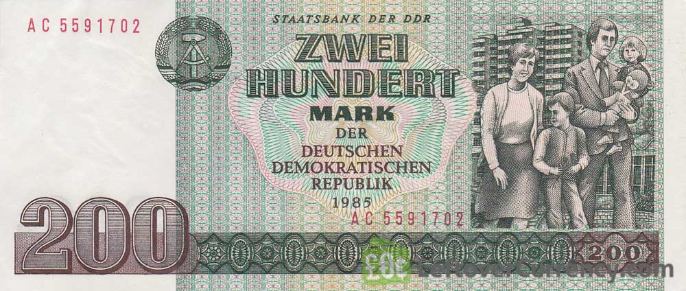 DDR staatsbank 200 mark banknote reverse