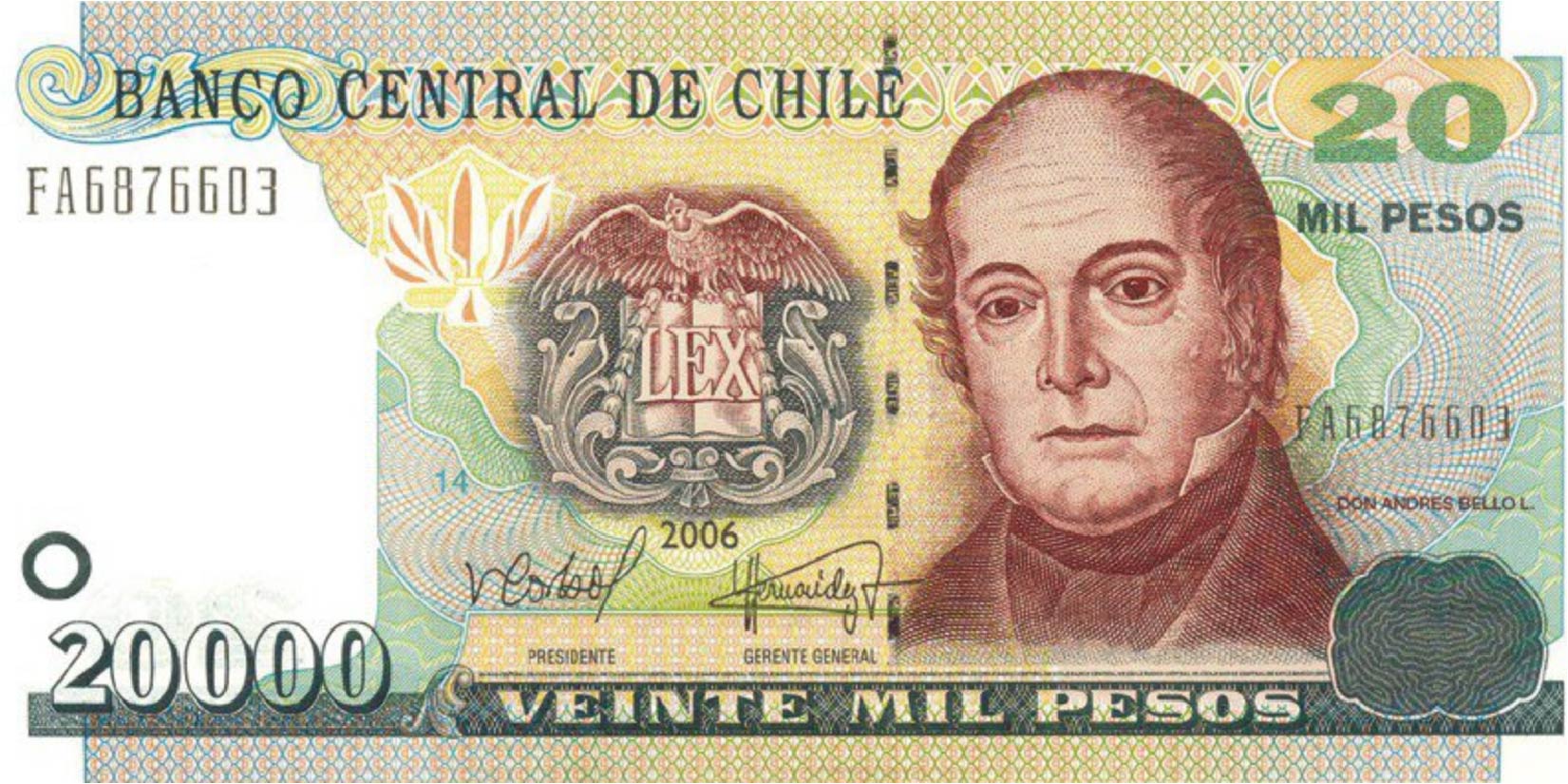 20000 Chilean Pesos banknote (type 1998 to 2008)