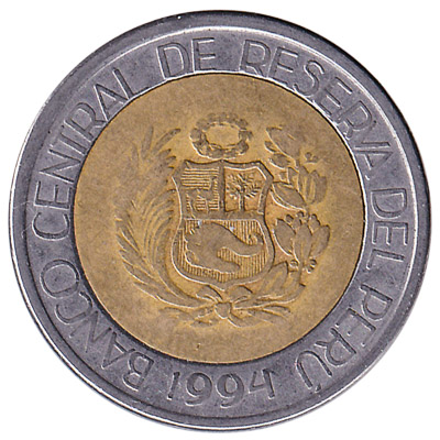 5 Peruvian Nuevos Soles coin