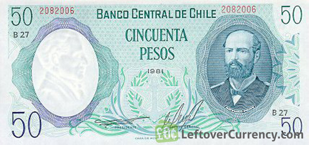 50 Chilean Pesos banknote (Captain Arturo Prat)