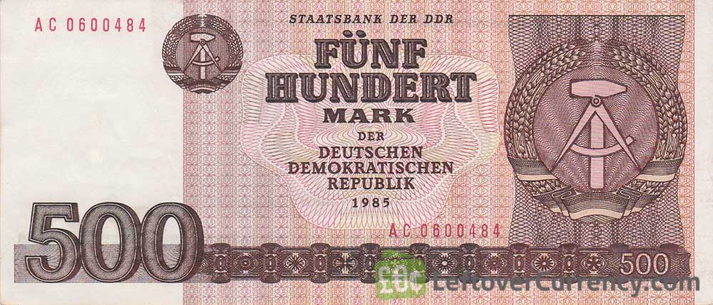 DDR staatsbank 500 mark banknote reverse