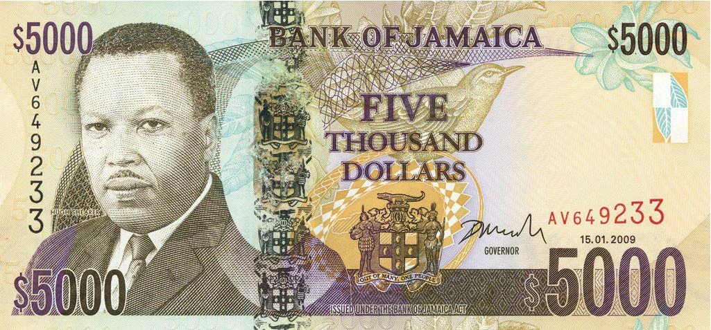 5000 Jamaican Dollars banknote (Hugh Shearer)