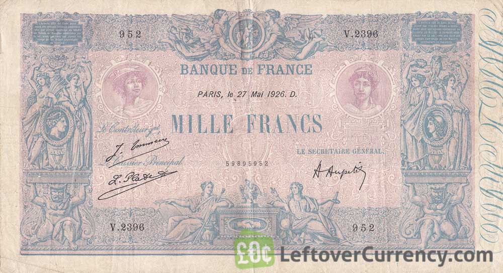 1000 French Francs banknote (Bleu et Rose)