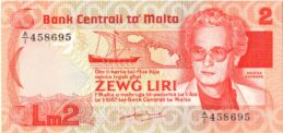 2 Maltese Liri banknote (Agatha Barbara)