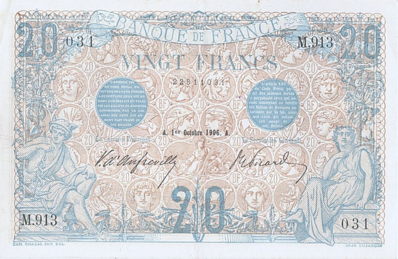 20 French Francs banknote (Bleu)