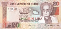 20 Maltese Liri banknote (Agatha Barbara)