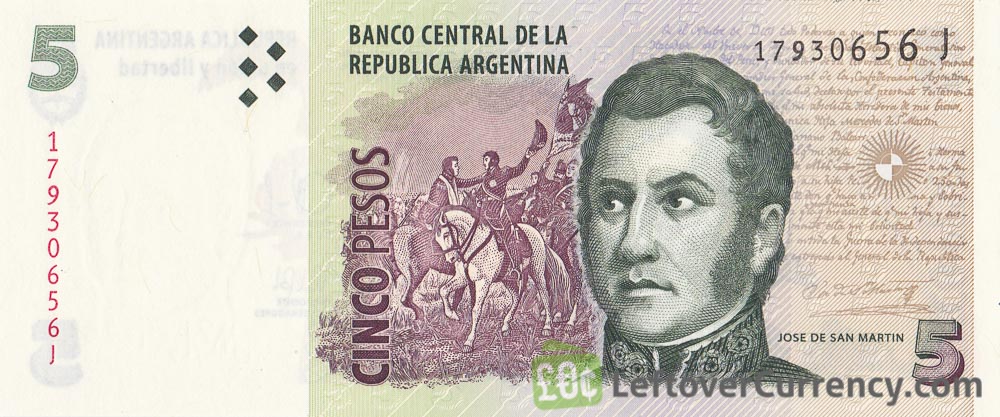 5 Argentine Pesos banknote 2nd Series (José de San Martin)