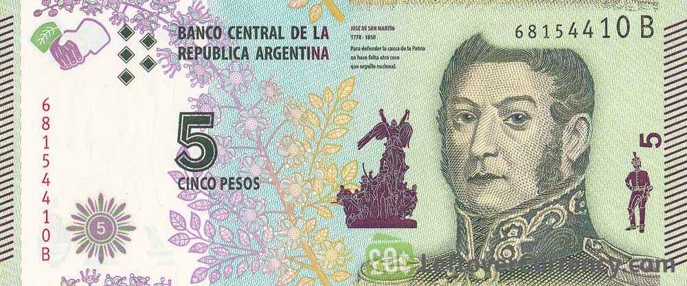 5 Argentine Pesos banknote 3rd Series (José de San Martin)