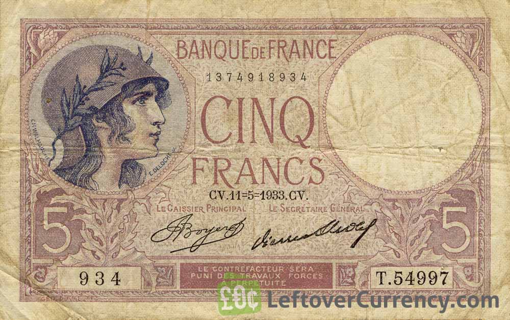 5 French Francs banknote (Violet)