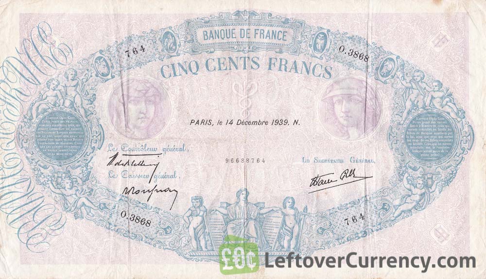 500 French Francs banknote (Bleu et Rose)