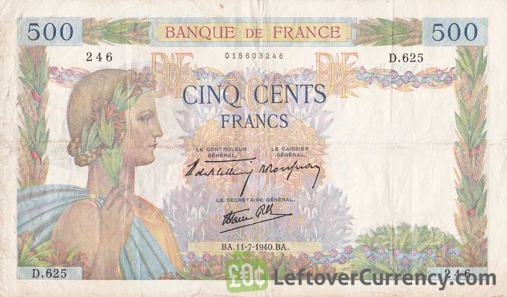 500 French Francs banknote (La Paix)