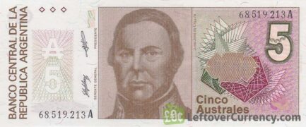 5 Argentine Australes banknote