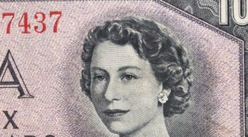Devil's head on Canadian $10 dollar bill from 1954