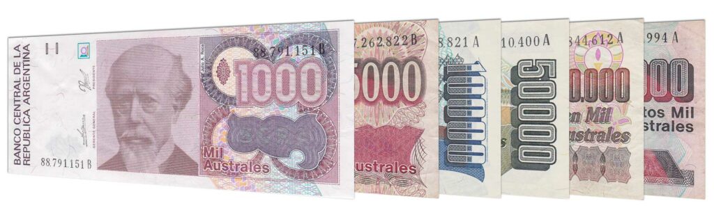 withdrawn obsolete Argentine Australes banknotes