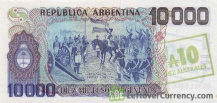 10 Australes overprint on 10000 Pesos Argentinos banknote