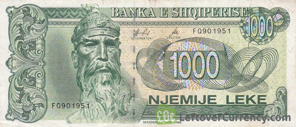 1000 Albanian Lek banknote (Skanderbeg) obverse