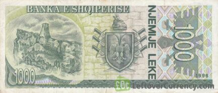 1000 Albanian Lek banknote (Skanderbeg) reverse