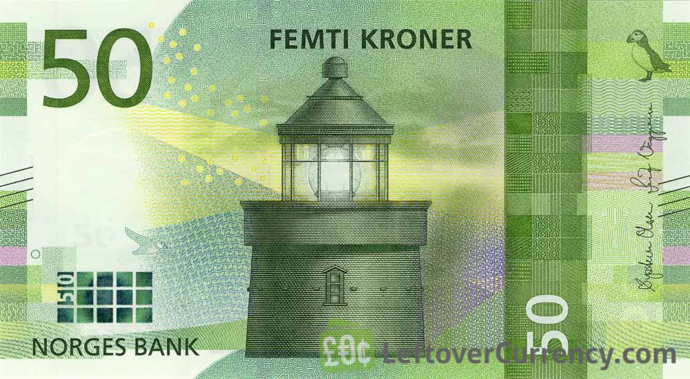 50 Norwegian Kroner banknote (Utvær Lighthouse)