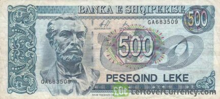 500 Albanian Lek banknote (Naim Frasheri) obverse