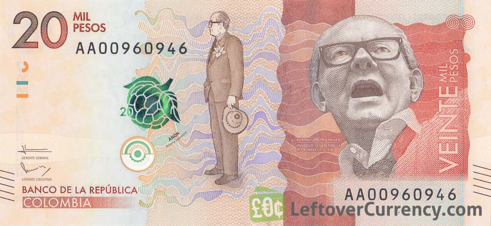 20000 Colombian Pesos banknote (Alfonso López Michelsen)