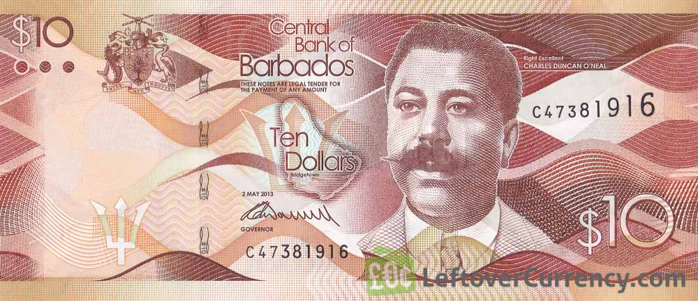 10 Barbados dollars banknote (Charles Duncan O'Neal bridge)