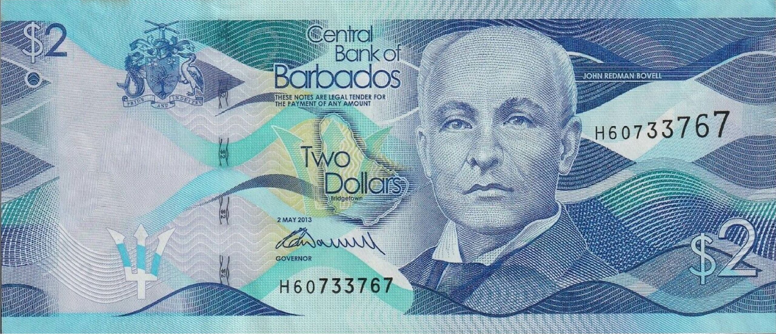 2 Barbados Dollars banknote Morgan Lewis Windmill