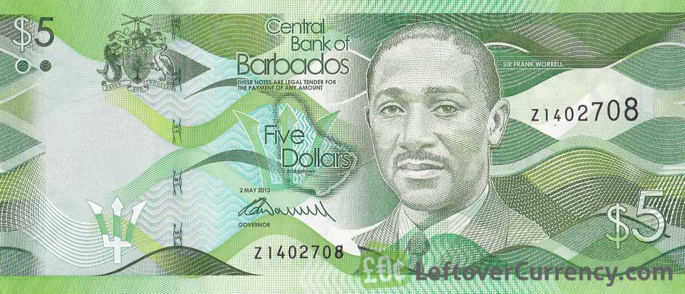 5 Barbados dollars banknote (Three Ws Oval cricket field)