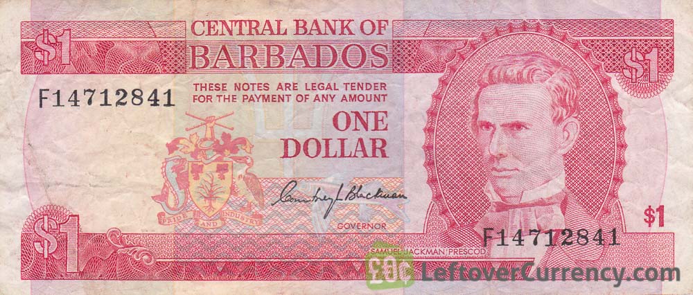 1 Barbados Dollar banknote (National Heroes Square) obverse accepted for exchange