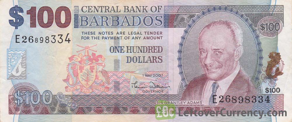 100 Barbados Dollars banknote (National Heroes Square)