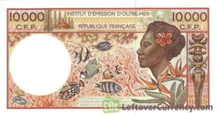 10000 CFP francs banknote (Tahitian girl) reverse