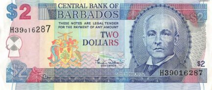 2 Barbados Dollars banknote (National Heroes Square)