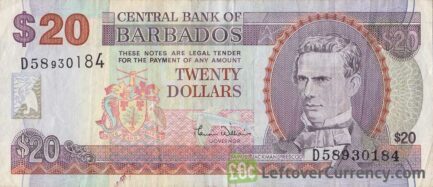 20 Barbados Dollars banknote (National Heroes Square)