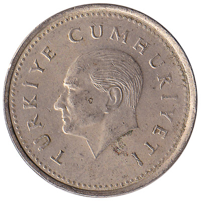 1000 lira coin Turkey 1990 obverse