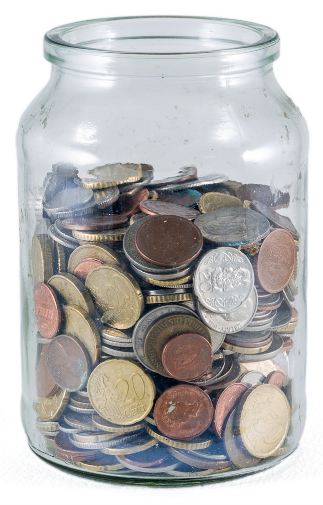 old currency to exchange in a jar