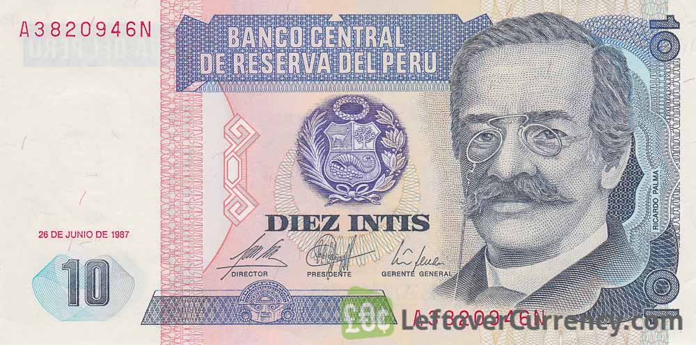 10 Peruvian intis banknote obverse